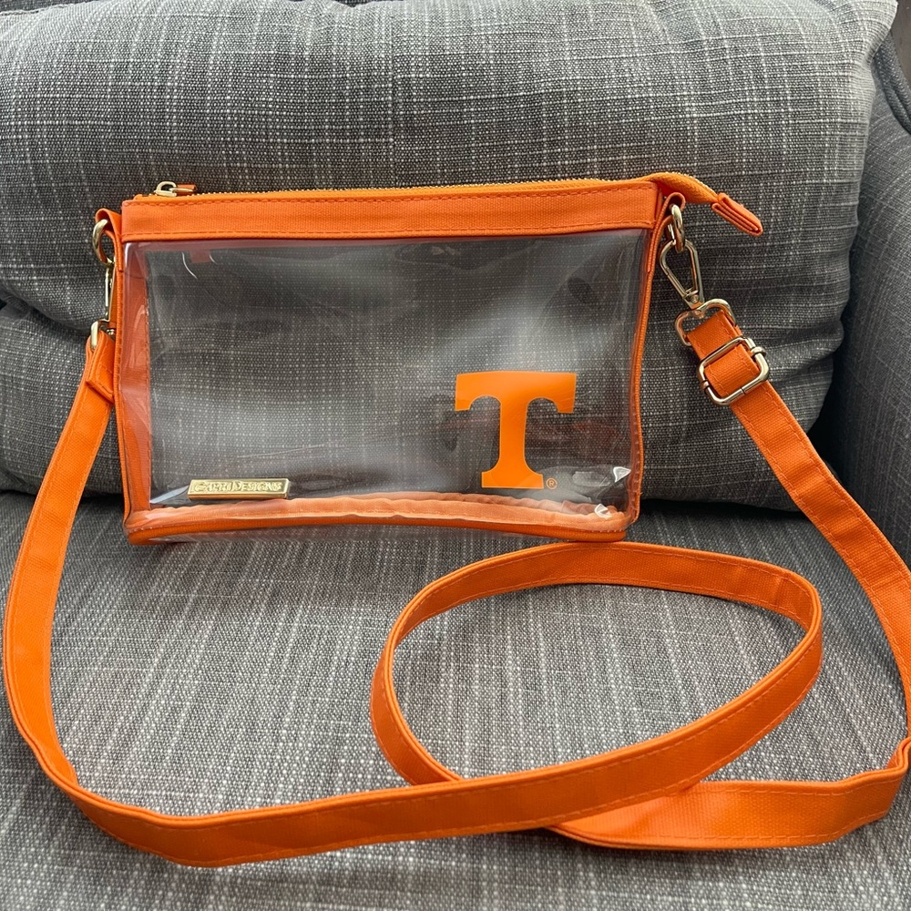 Vibrant Orange Crossbody Bag with Clear Design